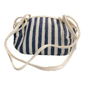 Vintage 1990s Woven Purse Blue and White Shoulder Bag Nautical Stripe Bag